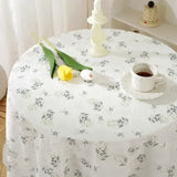 Round Ruffled Edge Table Cloth Pastoral Style Printed Pure Cotton Table Mat Anti Slip Dustproof Tabletop Decorative Desk Cloth