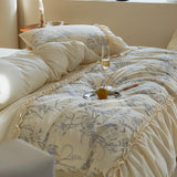 Vintage French Elegant Embroidery Bedding Set 1000TC Egyptian Cotton Brushed Duvet Cover Set Bed Sheets Fitted Sheet Pillowcases