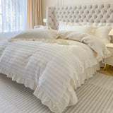 4Pcs French Light Luxury Cream Princess Style pure Cotton 100% Bedding Set Luxury Duvet Cover 200x230 220x240 Pillowcase Summer