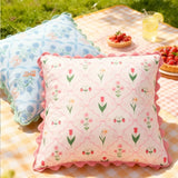 2pcs Floral Print Lace Pillowcase Rural Living Room Sofa Cushion Cover Home Decor Machine Washable Comfortable Soft Breathable