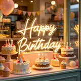 Happy Birthday LED Neon Sign Warm White USB Powered Wall Light Birthday Party Decor for Cake Shop Home Photo Backdrop Aesthetic Hanging Lamp