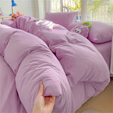 Solid Color Bedding Set Kids Twin Full Queen Size Washed Cotton Single Couple Duvet Cover Set Quilt Cover Pillowcases Bed Linen