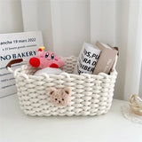 Handmade Thick Cotton Rope Woven Storage Basket Simple Desktop Book Snack Miscellaneous Items Basket for Bedroom Living Room