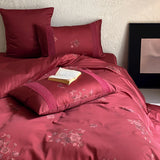 1000TC Egyptian Cotton Red Vintage Rose Print Lace Wedding Bedding Set Duvet Cover Set Flat/Fitted Bed Sheet Pillowcases 4Pcs