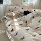 A-Class Skin Friendly Printing Bedding Set With Lace Duvet Cover Bed Sheet Pillowcases Four Piece Set Bedroom Decor Home Textile