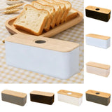 Cutting Board Lid Bread Box With Wooden Lid Bamboo Lid Rectangular Shape Bread Storage Bin Space Saving Spacious Container