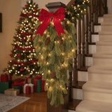 Teardrop Shape Artificial Christmas Pine Branches with Faux Pine Cone Green Hanging Snowy Norfolk Pine Needles Plastic Simulated