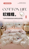 Print Floral Bedding Set Double Layer Yarn Four Pieces Set Soft Comfortable Duvet Cover Bed Sheet With Pillowcases Home Textiles