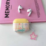 Pink Star Pendant Chain Grid Earphone Case Protect For Airpods 1 2 3 4 Cover Soft Shockproof For Air Pods Pro Pro2nd Fundas