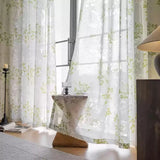 Pastoral Leaves Cut Flowers Semi Transparent Curtains Thickened Gauze Printed Drapes for Living Room, Bedroom, Balcony