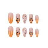 24P Halloween White Ghost Spooky Pumpkin Wearing False Nails Full Coverage Coffin Press on Nails Long Ballet Artifical Fake Nail