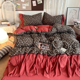 Korean Bedding Set Luxury Quilt Cover Pillowcase Flat Bed Sheet Skirt Fitted Sheet Girl Princess Ruffle Home Textile Christmas