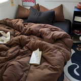 INS Hot Coffee Bedding Set For Girls Soft Washed Cotton Bed Sheet Queen King Size Duvet Set Comforter Set Pillowcase Bed Linens