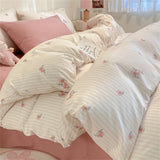Floral Printed Duvet Cover with Pillowcase Bedding Set Washed Cotton Skin-friendly Four Pieces Set Duvet Cover Set with Sheet