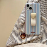 Blue stripes summer ins phone case for iphone 15 12promax 14pro 15pro 13pro 12 pro max 13 3d love heart ball ring cover fundas