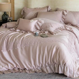French Lace Ruffles Princess Wedding Bedding Set 1000TC Lyocell Cotton Queen King Size Duvet Cover Bed Sheet Pillowcases 4Pcs