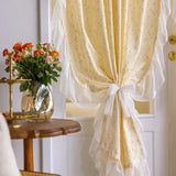 Light Yellow Daisy French Vintage Ruffle Lace Flower Semi Blackout Curtains Cotton Linen Window Door Cabinet Drapes for Bedroom