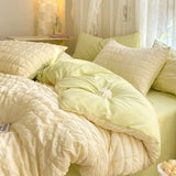 Bedding Set, Checkered Bubble Wash Cotton Quilt Set, Four Pieces, Ins Korean High Quality Bedding Sheet Set, Dormitory 3 Pcs