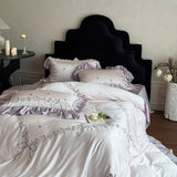 Flowers Embroidery Ruffles Princess Bedding Set Lyocell Bamboo Fiber Soft Silky Duvet Cover Flat/Fitted Bed Sheet Pillowcases
