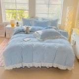 Warm Carved Milk Fleece Four-piece Winter Thickened Princess Wind Double-sided Fleece Bed Skirt Bed Sheet Bedding