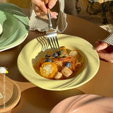 Cream Color Ceramic Plate Set, Ins Style Pasta Bowl with Deep Soup Design, Aesthetic Home Dining Tableware