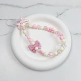 3D Bow Pearl Colorful Bead Handmade Pendant Beaded Phone Landyard Rope Chain Keychain For Iphone Bracelet