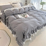 4/6Pcs Black&white Plaid 100% Cotton Bedding Set Romantic Lace Ruffles Washed Cotton Duvet Cover Bed Skirt Bedspread Pillowcases