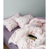 Thiened Pure Cotton Floing Bedding Set Korean Sle Pink Striped Star Embroidery Warm Flannel Duvet Cover eet Pillowcase