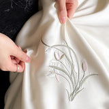 Chinese Style Orchid Embroidery Luxury Bedding Set 800TC Lyocell Silky Cooling Duvet Cover Flat/Fitted Bed Sheet Pillowcase 4Pcs