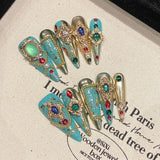 10Pcs High Quality Handmade Press on Nails Qingwu Yuanshan Green Spring/Summer Explosive Luxury Heavy Industry Niche Style Hot