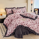 French Winter Thickened Milk Fleece 4pcs Bedding Sets Flower Warm Quilt Cover Bedspread for Women Bedroom