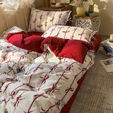 3/4PCS Red Butterfly Knot Bedding Set  Grid Cute Pony Printed Duvet Cover Set for Goth Girl Bedroom Decoration King Queen Size