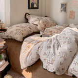 Ikeehome  Dr Flower Record Milk Fuzz Coral Fce Four Piece Set Girl Sle Warmth Bedding Cover Winter Cozy French Sle Bedding