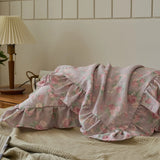 2pcs Flower Prints Ruffles 100% Cotton Pillowcases 48x74cm Sizes Cushion Cover for Bed Floral Style Adults Kids Pillowslip