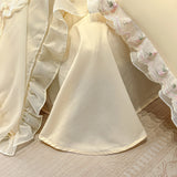 Korean Style 100%Cotton Bedding Set Luxury Lace Flowers Embroidery Princess Duvet Cover Bed Sheet Pillowcases Beige Bedclothes