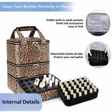 3-Layers Nail Polish Organizer Bag Leopard Print Large Capacity Essential Oil Bag with Handle Detachable Nail Lamp Case