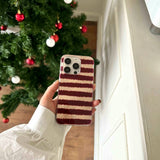 Red stripes autume winter 3d bowknot  cover for iphone 15pro 16promax 16 13pro 12 14 13 15 pro max 14promax rope phone case