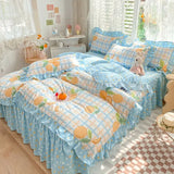 Pink Korean Princess Bedding Set No Filling Cute Strawberry Duvet Cover Checkerboard Single Queen Size Bed Linen Pillowcases