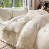 Rose Embroidery Bedding Set Silky Luxury Bedsheets Set Pillowcase Duvet Cover Bedclothes Skin-friendly Bed Linen Home Textiles