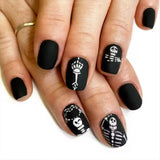 24Pcs/set Black Halloween Press on Nails Pumpkin Ghost Cat Design Short Square Fake Nails Full Cover Acrylic Nail Tips for Women