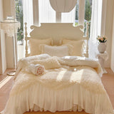 Two-thirds Rose Flowers Lace Princess Wedding Bedding Set 1200TC Egyptian Cotton Duvet Cover Flat/Fitted Bed Sheet Pillowcases