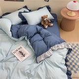 Princess Style Bedding Set Soft Bedroom Decor Comforter Ruffle Duvet Cover Set Pillowcase Bed Sheet Washed Cotton Four Piece Set