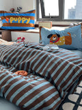 Fre Blue And Coffee Striped Cotton Bedding Set 5M 8M Single Cotton Duvet Cover Simple Modern Sle Four Piece Bedding Set