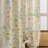 New Semi-Sheer Blackout Curtains, Slub Linen Look Floral Print Rod Pocket Drapes for Living Room Bedroom, 1/2 Panels Ready Made