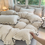 Heart Print Duvet Cover Set Princess Style Lace Ruffles Bedding Set Queen King Skin Friendly Soft Quilt Cover Sheet Pillowcases