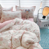 Pink Flowers Duvet Cover Set Ins Fashion Single Queen Size Girls Boys Flat Sheet Pillowcase No Filler Home Decor Bedding Set