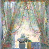 Retro Printing Curtain Art Living Room Gauze Curtain Velcro Curtain Ruffled Door Curtain Partition Punch-Free Customizable