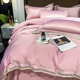 Luxury Embroidery King Size 600TC Egyptian Cotton Soft Smooth Duvet Cover Sheet Set Fitted Sheet Pillowcases Hotel Bedding Set