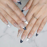 Almond Press on Fake Nails 3D Ripple Star False Nails Blue Smudge Detachable Full Cover Nails Tips 3D Shell Pearl Acrylic Nail