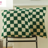Black Faux Fur Wool Throw Pillow Cover Checked Cushion Cover for Sofa Couch Living Room Polyester Lumbar Pillow Home Decoration